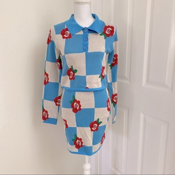 Glamorous Rose Checkerboard Top and Skirt Set Sz Med - Picture 2 of 13